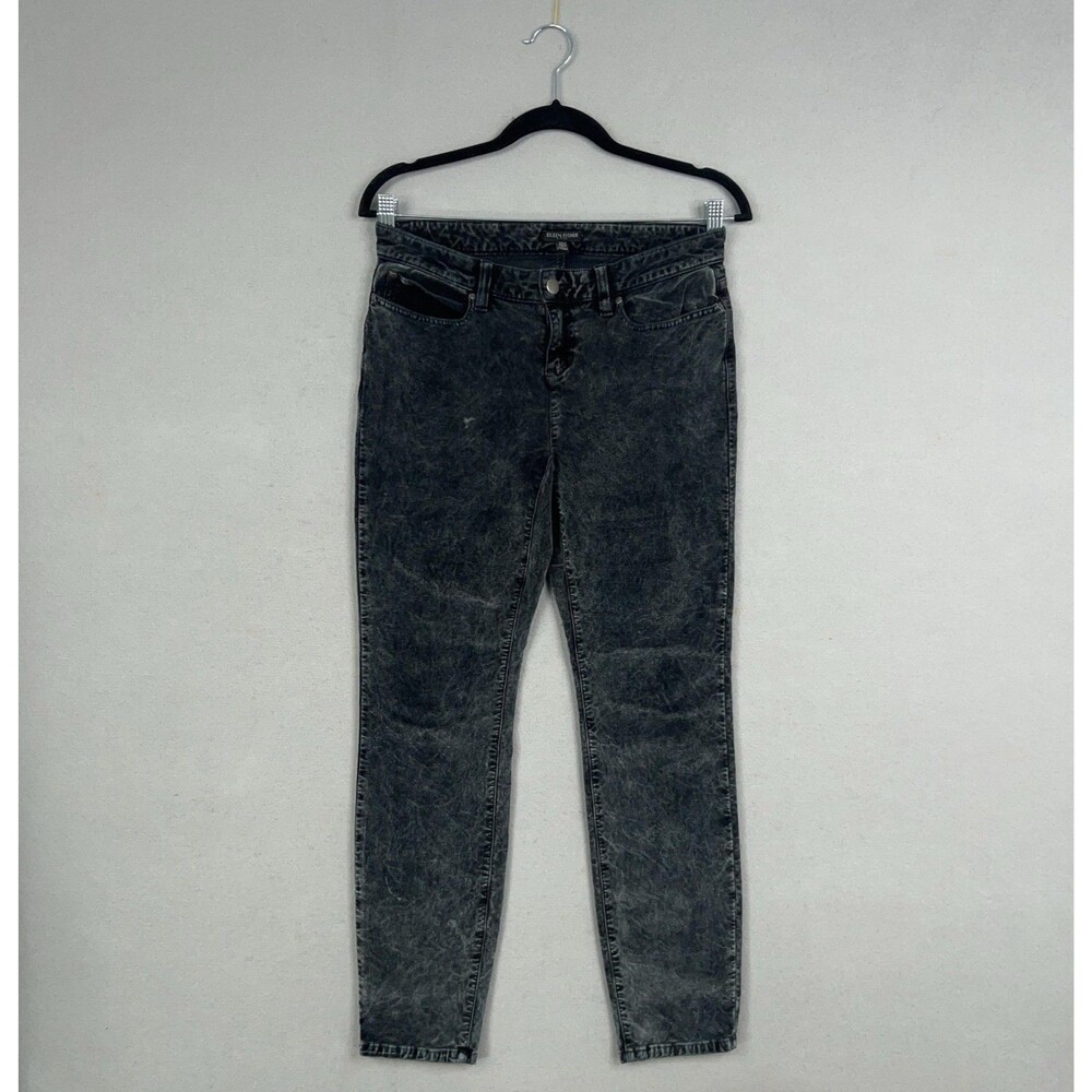 Eileen Fisher Jeans Womens 4 Petite Black Gray Velveteen Skinny Acid Wash Pants